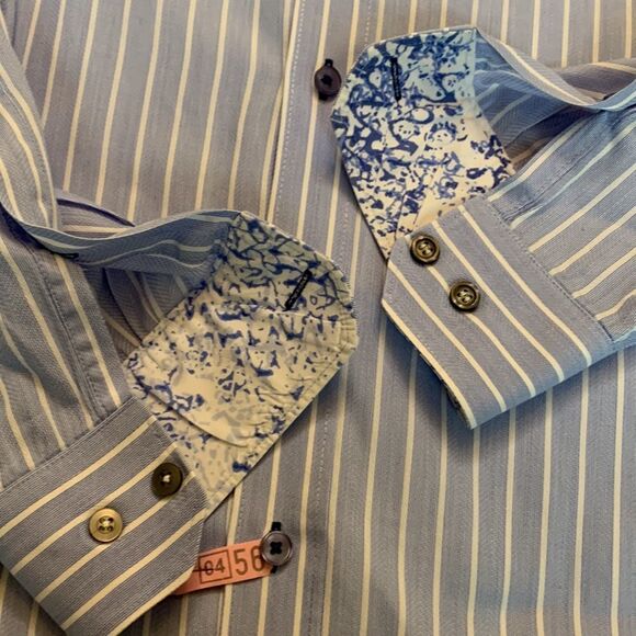 JHANE BARNES dress shirt stripe contrasting cuff & neck pattern button up shirt - Picture 6 of 7